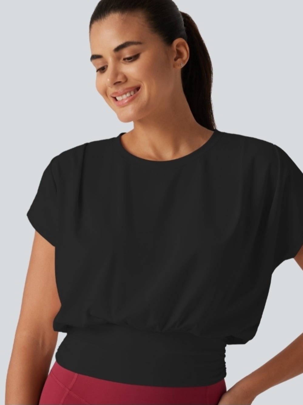 HALARA Black Short Sleeve Blouson Top